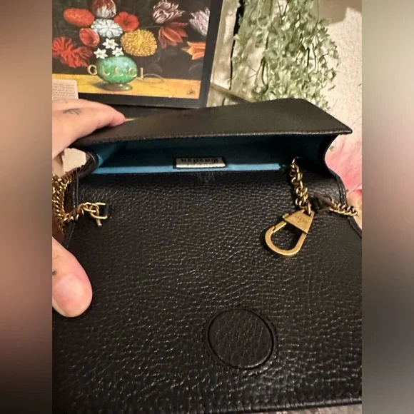 GUCCI Dollar Calfskin Garden Mystic Cat Chain Wallet in Black authentic new box - Picture 3 of 12